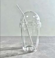 Tasses à lait en verre à double paroi transparentes 500ml/550ml avec paille et couvercle, design moderne, compatibles lave-vaisselle et micro-ondes, pour le bureau et les fêtes