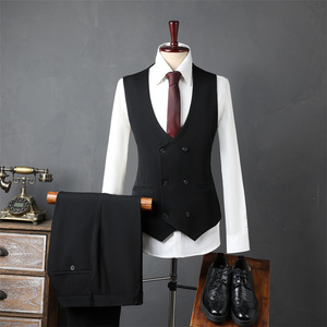 Vestido Formal de <span class=keywords><strong>Novio</strong></span> para Hombre, Traje de Dos Botones Ajustado con Doble Abertura, Prenda Plana DE UNA Sola Botonadura, Color Puro, Tres Piezas - Product Image 2