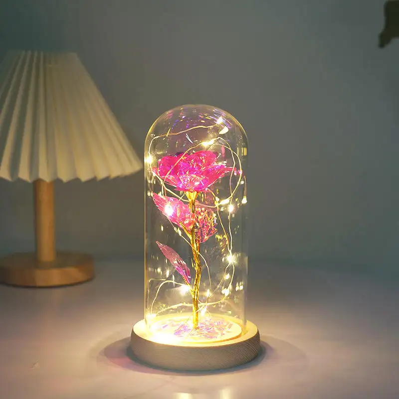 Presente romântico Dia Dos Namorados Personalizado Eternal Rose Em Cúpula De Vidro com Cúpula De Vidro Base De Madeira Bell Jar Dome De Vidro Claro