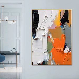 Tranh nghệ thuật trừu tượng khổ lớn, tranh sơn dầu có kết cấu dày, tranh vẽ bằng dao bả, chủ đề lá cây, tranh vải treo tường có khung, tranh phòng khách - Product Image 5