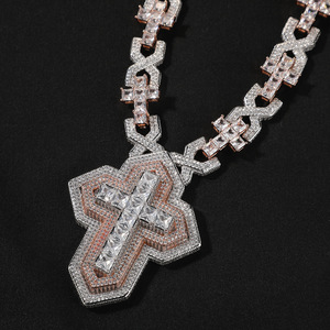 Kalung Hip-Hop Eropa Amerika untuk Pria, Berhiaskan Zirkon, Rantai Bambu Berlapis Dua Warna, Liontin untuk Wanita - Product Image 3