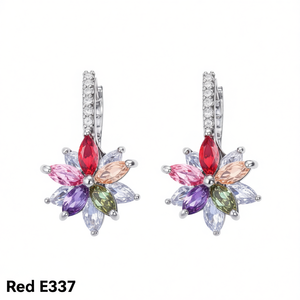 Orecchini pendenti con fiore rosso, placcati in argento 925, con cristalli, gioielli romantici da festa per donna E337 - Product Image 1