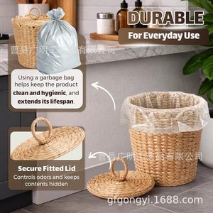Cesta de Almacenamiento de Mimbre con Tapa Redonda Beige, Paquete de 2, Contenedor para Organización del Hogar - Product Image 2