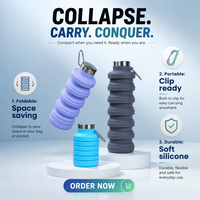 Bouteille d'eau pliable en silicone écologique et durable de grande capacité (700 ml) avec bouchon à boire directement pour la randonnée