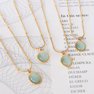 Fashion 18K Gold Plated Stainless Steel Natural Opal Stone Aquamarine Pendant Charm Clavicle Necklace For Women Gifts YF2412