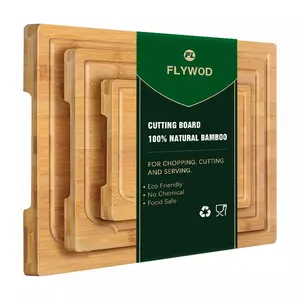 Placa de corte de bambu para cozinha, conjunto de 3 peças de tábua de bambu para cortar e cortar