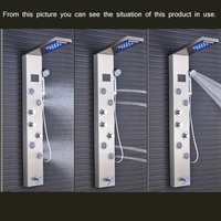 Panneau de douche à lumière bleue, robinet de douche, chute d'eau, douche de pluie panneau de bain avec étagère de rangement, SPA Massage corporel, douche mélangeur robinet bec rotatif