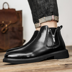 Bottines Chelsea noires tendance pour hommes, confortables, durables, avec semelle intérieure, en cuir, pour l'automne et l'hiver - Product Image 2