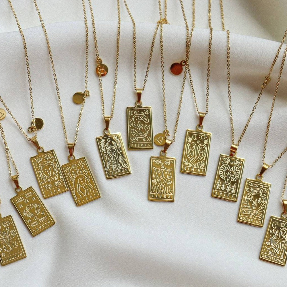 Vòng Cổ Thẻ Tarot Hoàng Đạo Chiêm Tinh Học Đầy Vàng 18K Không Xỉn Màu Chống Nước Chính Hãng Vòng Cổ Mặt Dây Chuyền Có Dấu Hiệu Hoàng Đạo