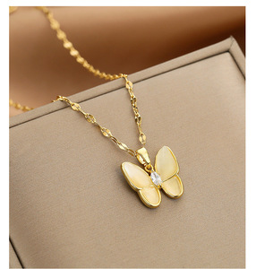 YL Version coréenne doré luxe couleur or plaqué acier inoxydable canal ensemble collier femmes mode petite taille pendentif <span class=keywords><strong>Net</strong></span> - Product Image 6