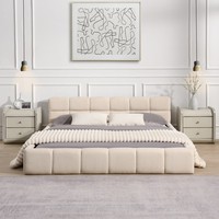 Moderner Queen Size Beige gepolsterter Schlafzimmer bett rahmen mit Schachbrett-Design