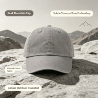 Casquette de baseball en coton délavé gris à six panneaux avec broderie ton sur ton et logo personnalisé pour la marche et les trajets urbains