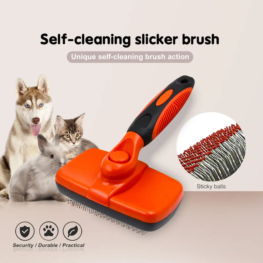 Kendini temizleme bir düğme temiz Pet saç bakım köpekler ve kediler dökülme Slicker fırça