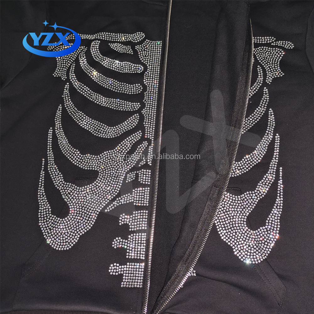 minus two Rhinestone Skeleton 確実正規品 Custom Sparkle Shiny Crystal Diamond Unisex Hoodie