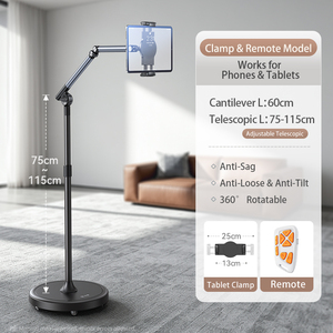 Support de sol pour tablette en alliage d'aluminium, étanche, flexible, réglable en hauteur, support mobile à roulettes, bras long pivotant à 360°, pour la maison - Product Image 3