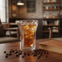 Gobelet en verre incurvé à double paroi isolé, de qualité alimentaire, en borosilicate, fait à la main, pour latte glacé, jus