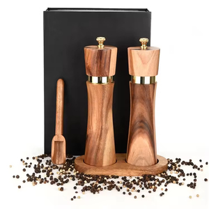 Juego de 2 Molinillos de Sal y Pimienta de Madera con Ajuste de Grosor, Juego de Molinillos de Pimienta Manuales con Cuchara de Madera - Product Image 1