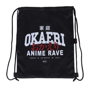 Sac à dos de rangement personnalisé en polyester noir style streetwear urbain anime avec cordon de serrage et poche zippée sécurisée - Product Image 2