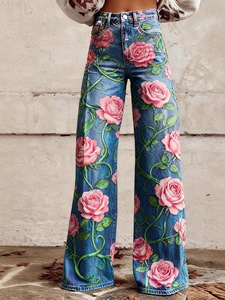 Jeans en denim droit à coupe régulière pour femmes européennes et américaines, best-seller 2025, <span class=keywords><strong>avec</strong></span> un motif floral 3D aux couleurs bonbon - Product Image 2