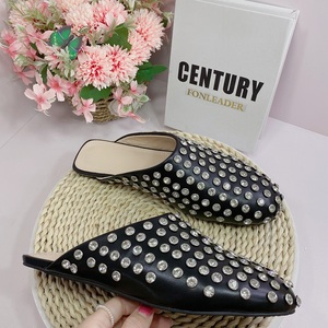 Zapatillas de mujer de media punta con diamantes de imitación, de cuero genuino, cómodas, planas, con punta redonda, para bodas y fiestas de verano - Product Image 6