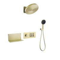 Ensemble de douche encastré thermostatique Koala KS-3107 en laiton finition bronze moderne, mitigeur monocommande 3 fonctions avec cascade