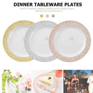<span class=keywords><strong>Assiette</strong></span> jetable en plastique compostable de 9 pouces <span class=keywords><strong>Assiette</strong></span> à gâteau occidentale Golden Rose Gold Silver Accents <span class=keywords><strong>Assiette</strong></span> de fête en papier creux Vaisselle - Product Image 2