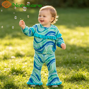 Set di Abbigliamento Casual Autunnale per Bambine con Felpa con Stampa Fantasma di <span class=keywords><strong>Halloween</strong></span> e Pantaloni a Zampa in Viola - Product Image 1