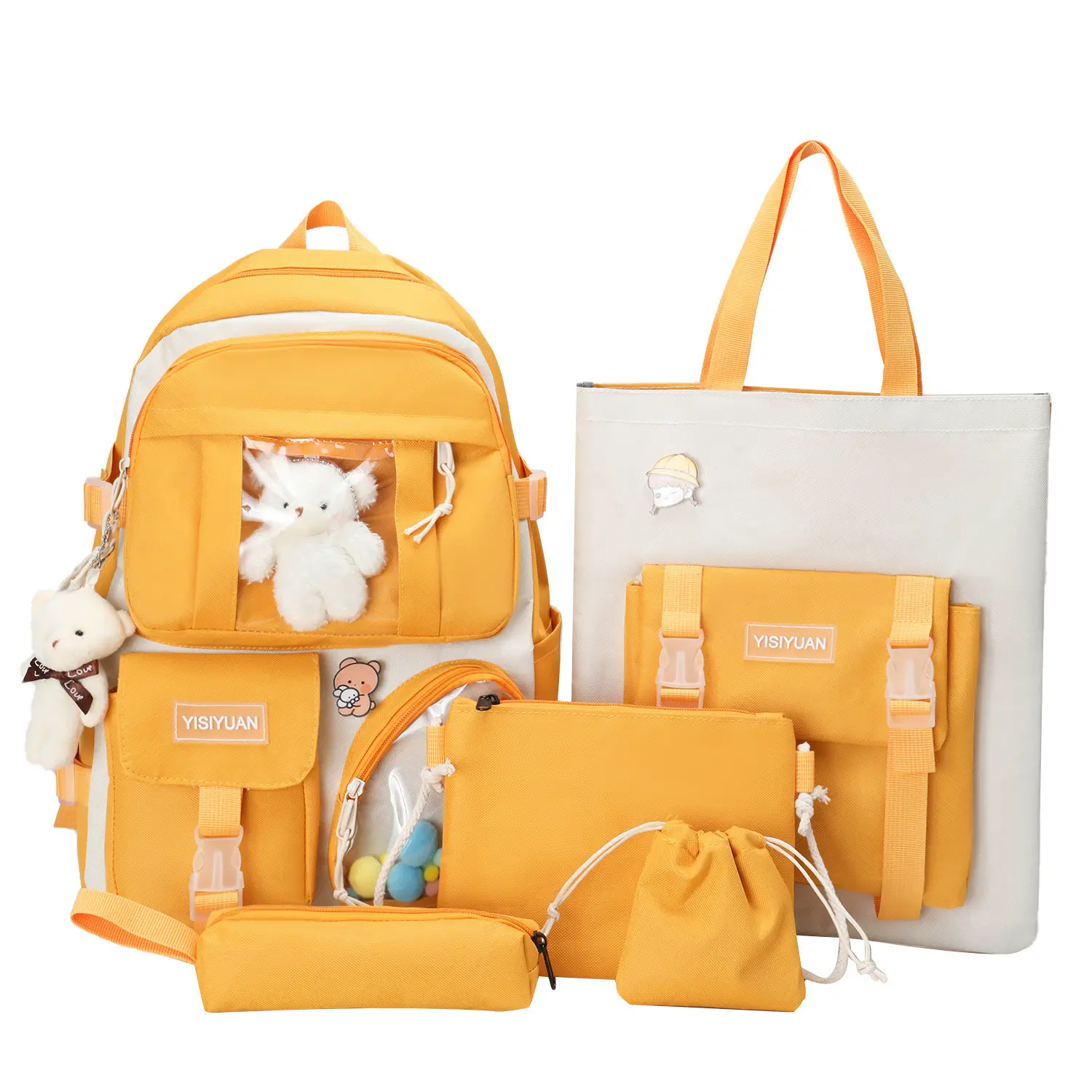 SY Custom High Quality Girl Backpack Cute College 5-piece Set Girl Backpack School Bag Student Backpack Set