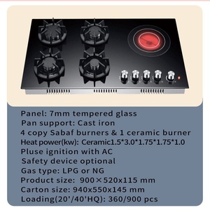 Estufa de Gas de cocina de 5 quemadores con certificado CE, aparato de cocina de vidrio templado, estufa de Gas de 900mm, encimera de Gas de cocina - Product Image 3