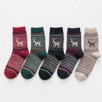 Chaussettes mi-mollet en laine et polyester jacquard respirantes pour femme, motif cerf de Noël, double fil, épaisses, collection hiver, best-seller