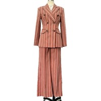 Costume rayé élégant pour femme, style européen et américain 2025, pantalon droit, coupe ajustée, ensemble deux pièces