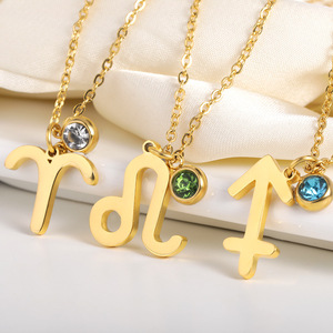 2025 <span class=keywords><strong>nuevo</strong></span> collar del zodiaco de acero inoxidable chapado en oro de 18K, collar de circón Multicolor, collar de tendencia 2025 para mujer - Product Image 2
