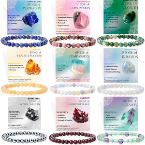 Pulsera de Piedras Curativas de Cristal Natural de 6 mm Hecha a Mano, Pulsera de Cuentas Redondas Elásticas de Cristal, Regalo - Product Image 1