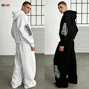 ชุดเซ็ตเสื้อฮู้ดดี้และกางเกงสตรีทแวร์สองชิ้นสำหรับผู้ชาย แบบสั่งทำพิเศษ สไตล์ฮิปฮอป ปักตัวอักษร ฮู้ดดี้ซิปโอเวอร์ไซส์ เสื้อสเวตเชิ้ต กางเกงลำลอง - Product Image 2