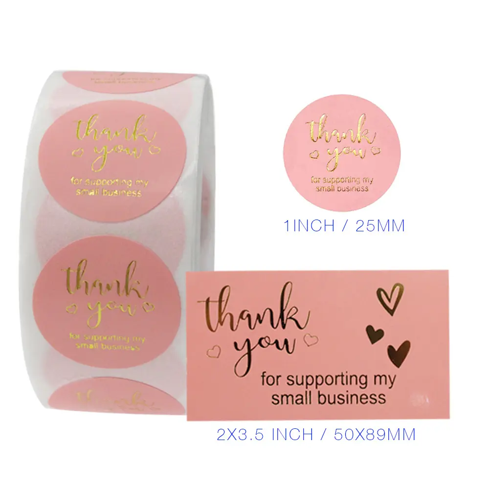 مخصصة بطاقات شكر ملصقا مجموعة جولة الوردي تسميات شكرا لكم لدعم بلدي صغيرة الأعمال البرنز بطاقة ملصقات