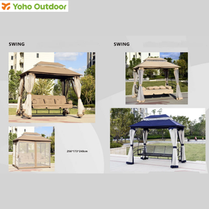 Grande Gazebo Rigido con Tetto in Metallo e Dondolo Letto <span class=keywords><strong>da</strong></span> <span class=keywords><strong>Giardino</strong></span> in Acciaio, Tenda a Baldacchino Sospesa per Esterni e Patio, Gazebo Portatile con Tetto in Metallo - Product Image 5