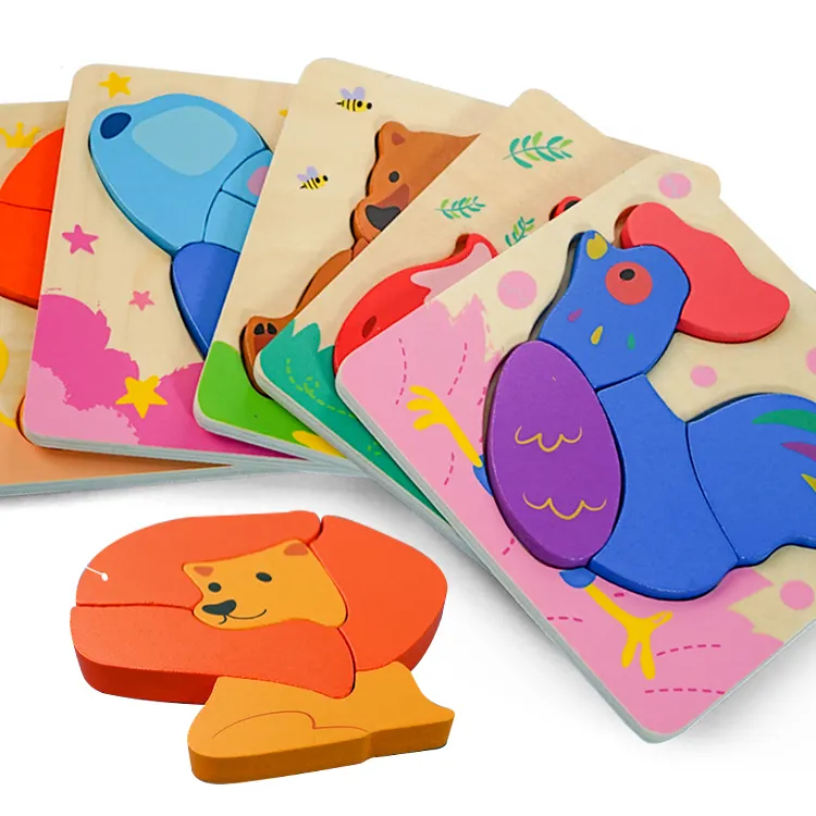 2023 Hot Selling Animal Wooden Puzzles Kids Montessori Game Assembly Children Learning Educational Toys Wood 3D Jigsaw Puzzle