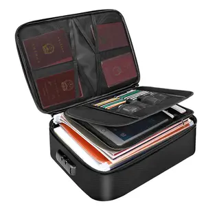 Portable Passport Certificate Fireproof and Waterproof Document Storage Bag Office Home Passport File Bag Box with Lock