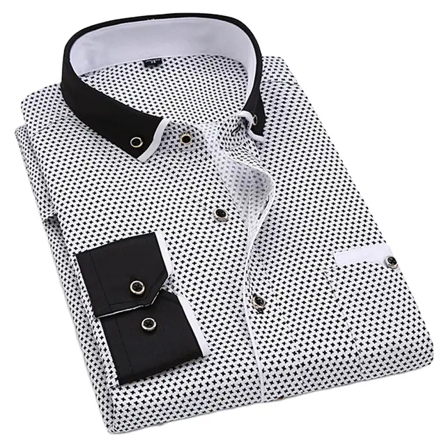 Men Fashion Casual Long Sleeved Printed shirt Slim Fit Male Social Business Dress Shirt Brand Men Clothing Soft 306