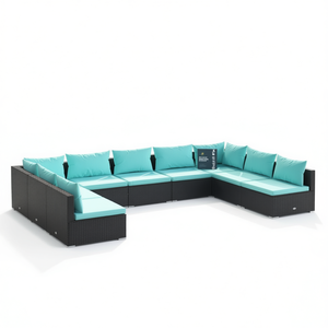 Set Lounge da Giardino in Rattan Nero con Telaio in Acciaio Verniciato a Polvere, Arredamento da Esterno con Capacità di 10+ Posti, Design Contemporaneo - Product Image 1