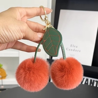 Porte-clés Pompon Cerise Adorable en Fausse Fourrure Moelleuse, Double Anneau, Breloque de Sac pour Femmes et Filles, Accessoire Cadeau