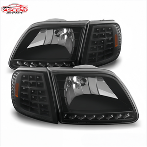 Par de Faros Delanteros LED DRL para <span class=keywords><strong>Ford</strong></span> F150 <span class=keywords><strong>Expedition</strong></span> 1997-2003, Carcasa Negra, Señal de Giro, Repuesto de Faros - Product Image 1