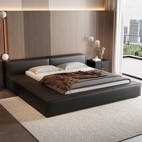 Lit de rangement moderne italien minimaliste en cuir véritable réglable, profil bas, style tatami japonais, luxueux, rembourré, écologique, double
