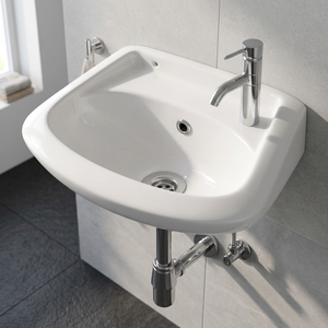 Lavabo de Pared de Cerámica/Porcelana con Soporte para Grifo de Doble Orificio para Uso en Villas, Hospitales y Cocinas - Blanco 12x18 - Product Image 1