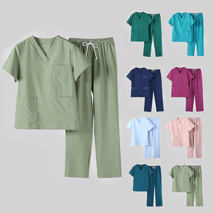 Ensembles d'uniformes médicaux S-4XL : Haut élégant à col en V et manches courtes, pantalon droit, extensible dans les 4 sens, bon tombé, tenue de travail pour hôpitaux et infirmières - Product Image 6