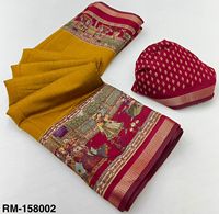 Chanderi lin Saree Kalamkari impression tissage bordure ethnique Style indien bas prix taille libre tenue de fête pour les filles spécial