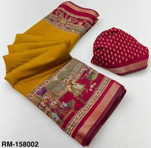 Chanderi lin Saree Kalamkari impression tissage bordure ethnique Style indien bas prix taille libre tenue de fête pour les filles spécial - Product Image 2