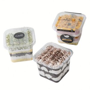 Gobelets transparents carrés en gros pour desserts, gelées, poudings, yaourts, mousses aux fruits – Coupes à parfait en plastique transparent avec couvercle - Product Image 2