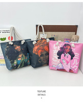 Sac fourre-tout de rangement noir grande capacité Yuanchuang Afrique de l'Ouest, en toile, fait main, avec fermeture éclair, motif dessin animé coloré