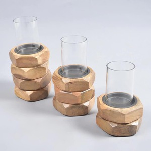 Centres de table Décoration de mariage de haute qualité Candélabres en bois à vendre Bougeoir en bois décoratif avec verre votif - Product Image 5